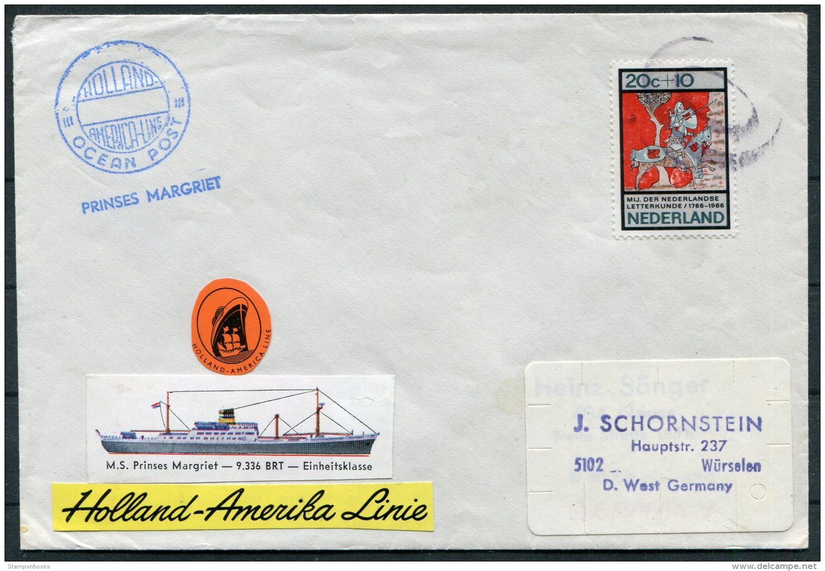 Netherlands Holland Ship Cover. Ocean Post PRINSES MARGRIET, Holland - Amerika Line - Covers & Documents