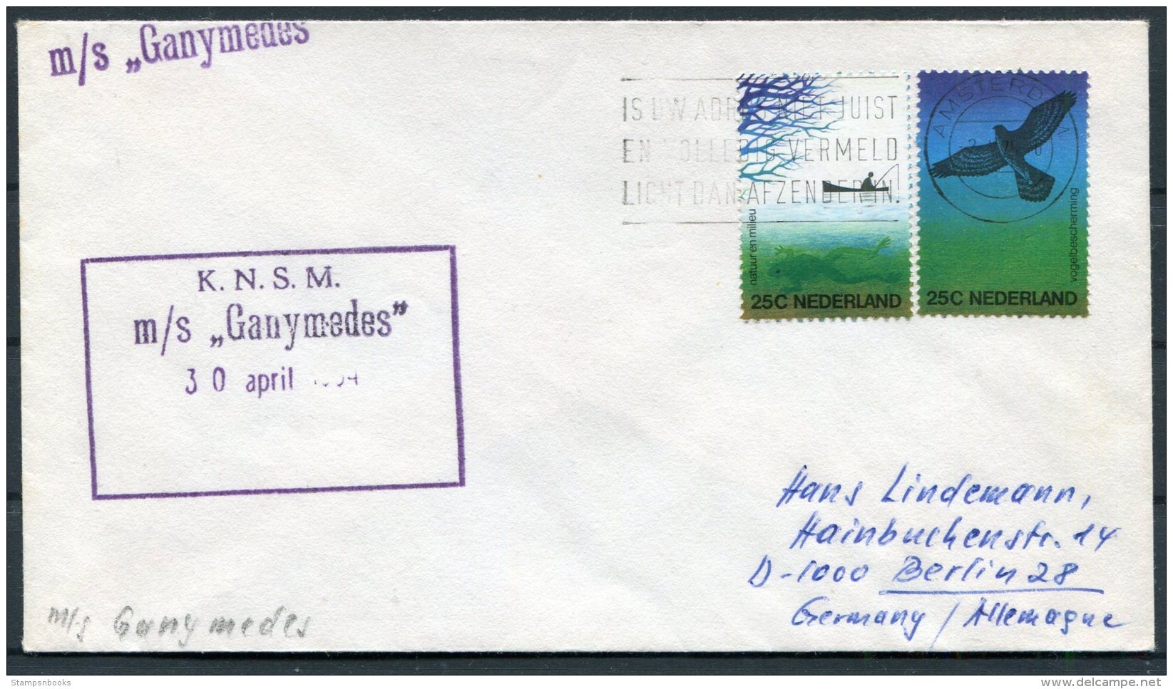 Netherlands Holland Ship Cover. Amsterdam K.N.S.M. M/S GANYMEDES - Covers & Documents