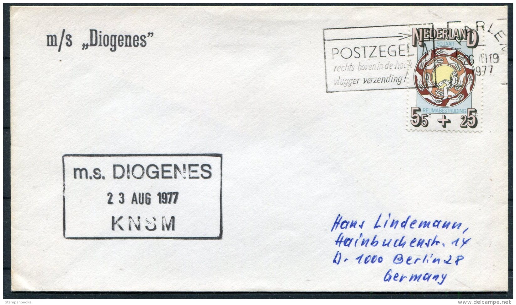 1977 Netherlands Holland Ship Cover. M/S DIOGENES. Harlem - Covers & Documents