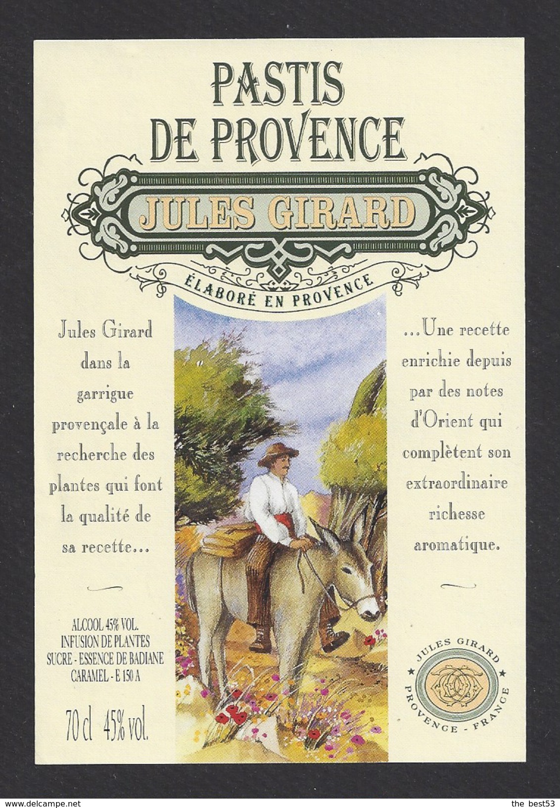 Etiquette  Pastis  De Provance  -  Jules Girard  -  Thème Ane - Other & Unclassified