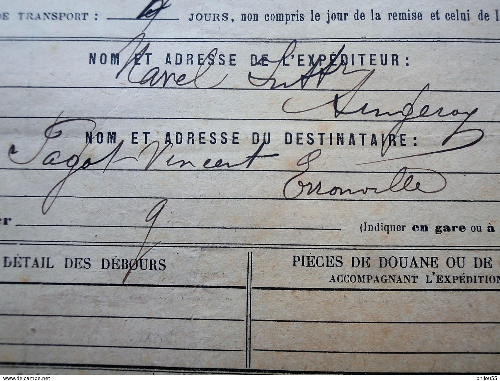 54 1905 Document De Transport De Marchandises CHEMINS DE FER DE L'EST - Ferrocarril