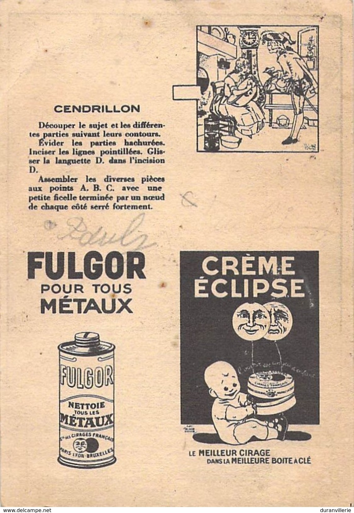 Publicité: Découpage, Image à Découper Carton - Fulgor Pour Tous Métaux - Cendrillon - Publicités