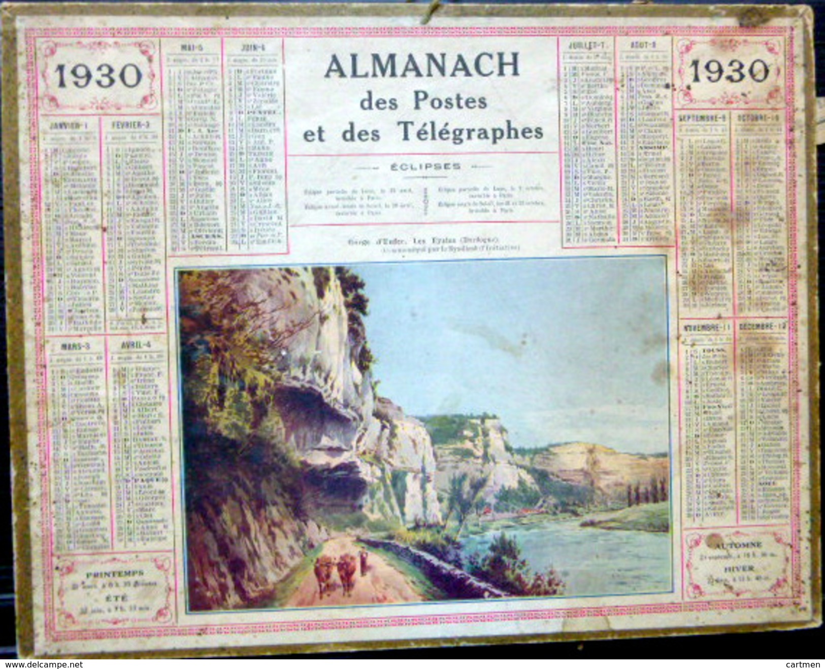 CALENDRIER ALMANACH DES POSTES PTT 1930 LES EYDES   POSTES TELECOMMUNICATION - Tamaño Grande : 1921-40