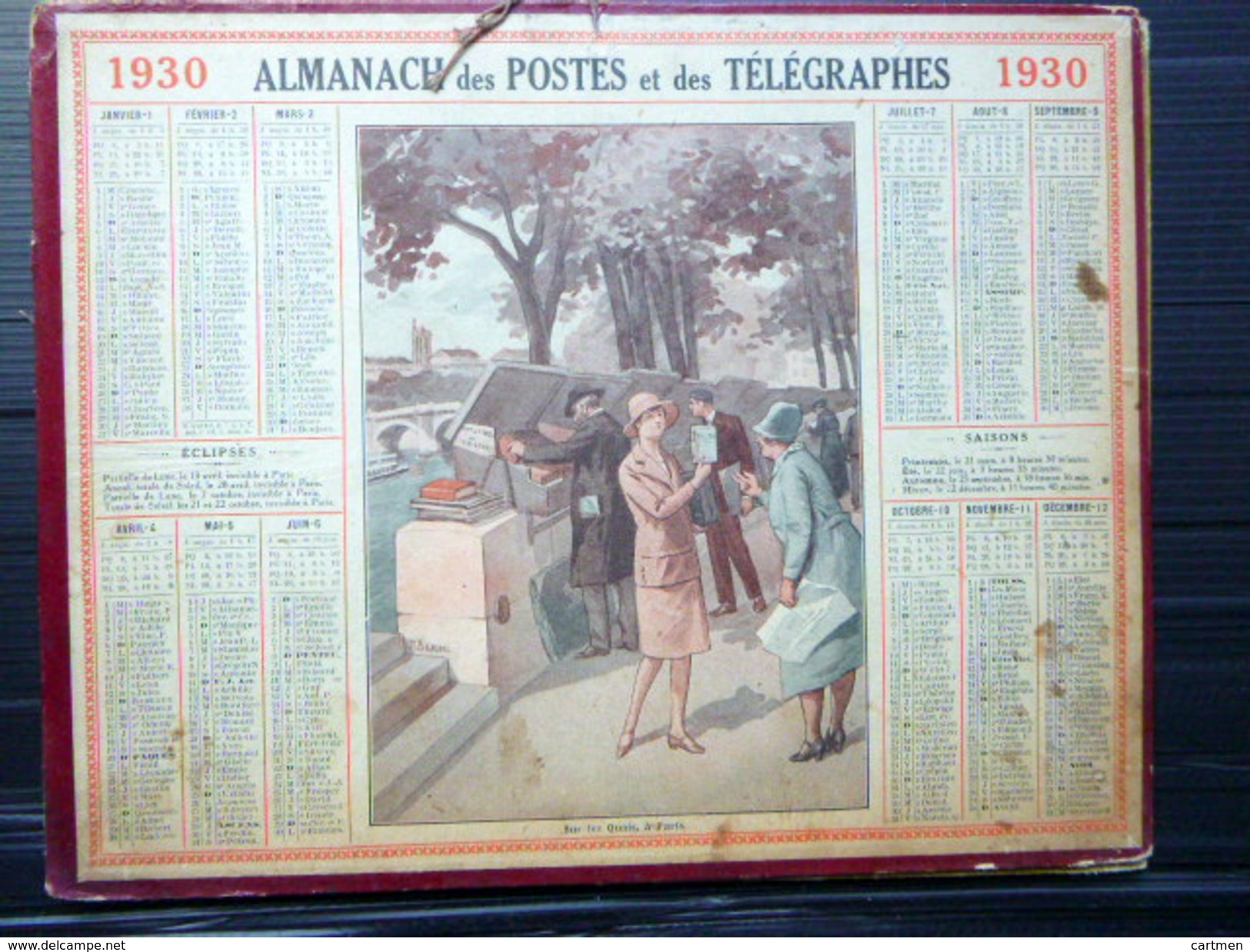 CALENDRIER ALMANACH DES POSTES PTT 1930 LES QUAIS A PARIS  DEPARTEMENT DU RHONE   POSTES ET TELECOMMUNICATION - Groot Formaat: 1921-40