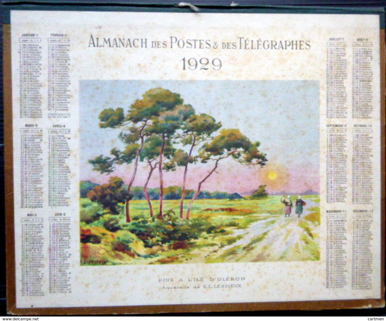 CALENDRIER ALMANACH DES POSTES PTT 1929 PINS A L'ILE D'OLERON   DEPARTEMENT DU CHER    POSTES ET TELECOMMUNICATION - Grand Format : 1921-40