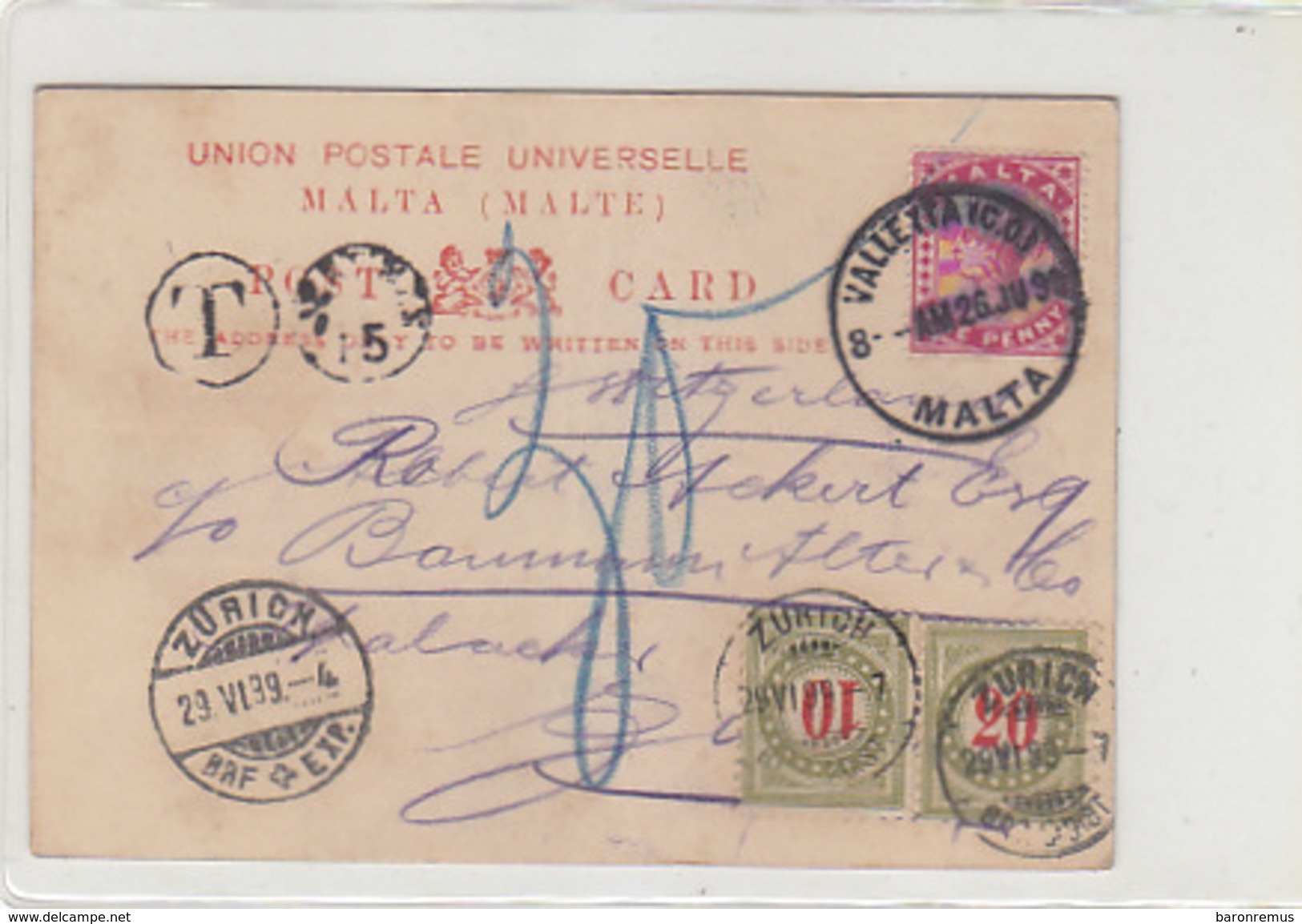 Valetta - Early Postcard - Interesting Stamps - 1899   (170205) - Malta