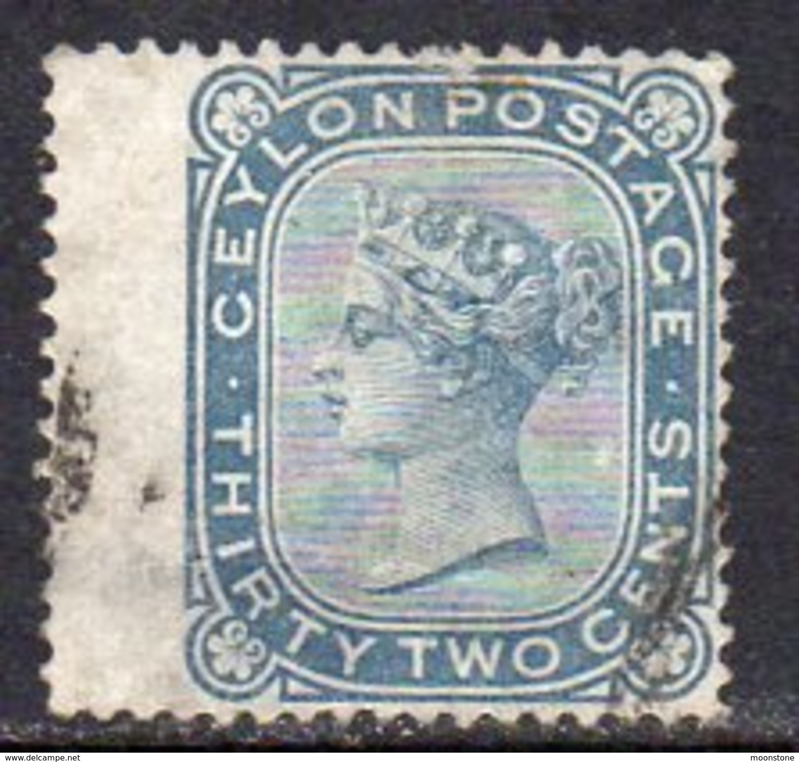 Ceylon 1872-80 32c Slate Blue Wing Marginal, Wmk. Crown CC, Perf. 14, Used SG 128 (D) - Ceylon (...-1947)