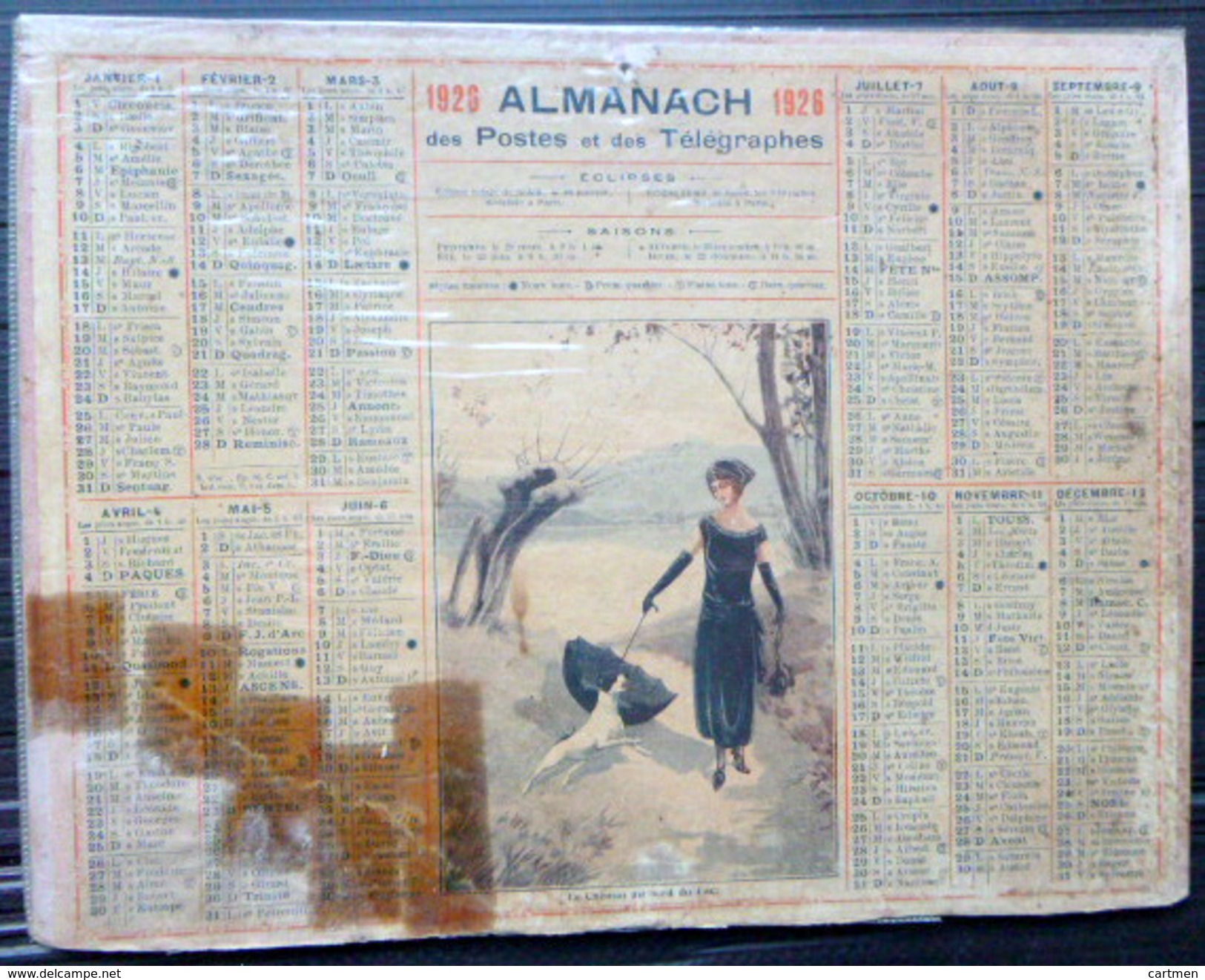 CALENDRIER ALMANACH DES POSTES PTT 1926 CHEMIN AU BORD DU LAC   POSTES ET TELECOMMUNICATION - Tamaño Grande : 1921-40