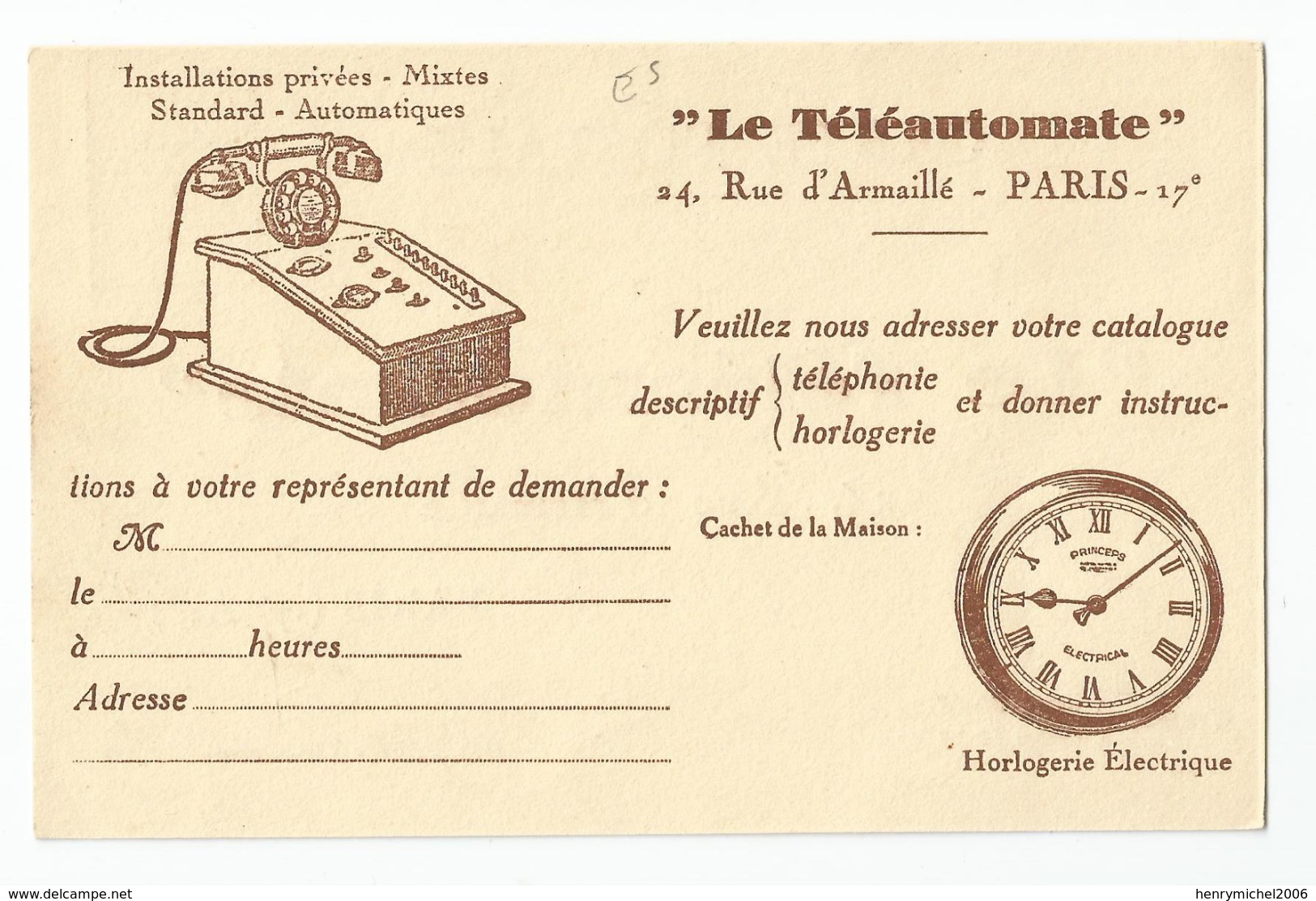 Paris 17 - Le Téléautomate Téléphonie Horlogerie , Pub Publicité , 24 Rue D'armaillé - Distretto: 17