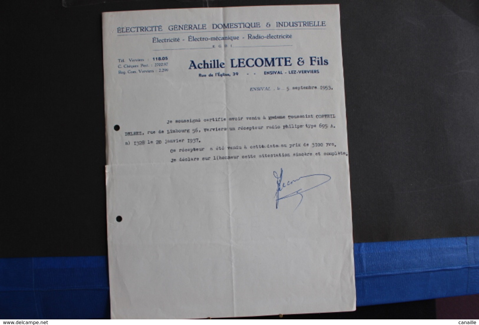 Fac-118/Liège,Électricité Générale Domestique & Industrielle - Achille Lecomte & Fils, Rue De L'Église,39,Ensival / 1953 - Électricité & Gaz
