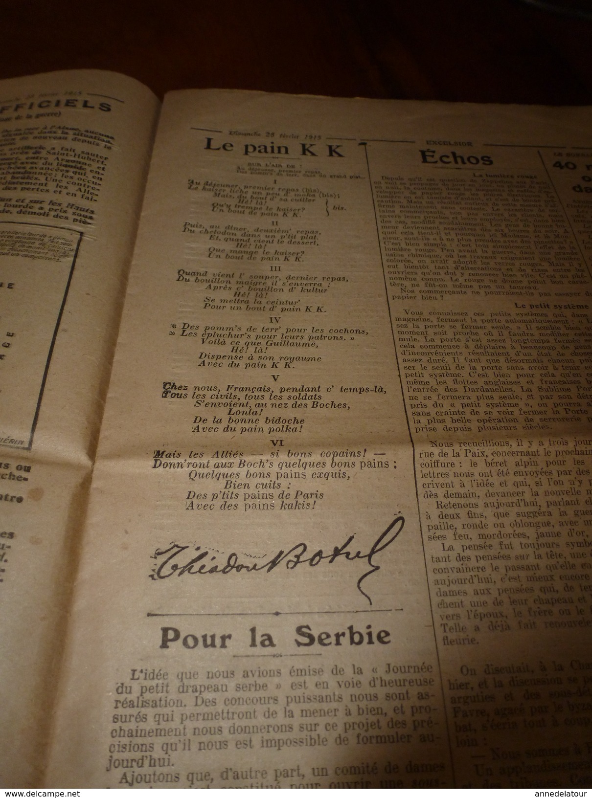 1915 EXCELSIOR :Chanson Le Pain KK; Sus Sur HEERENTAGE; Sary-Kamych;Histoire Du Chien Pervyse; MOULIN-ROUGE Incendié;etc - Français