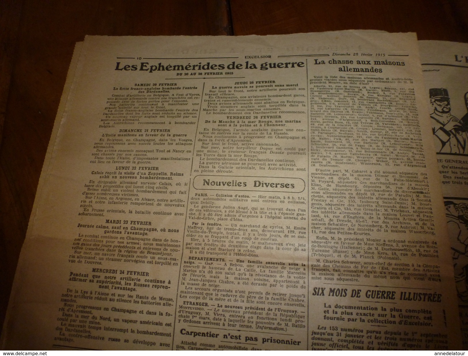 1915 EXCELSIOR :Chanson Le Pain KK; Sus sur HEERENTAGE; Sary-Kamych;Histoire du chien Pervyse; MOULIN-ROUGE incendié;etc