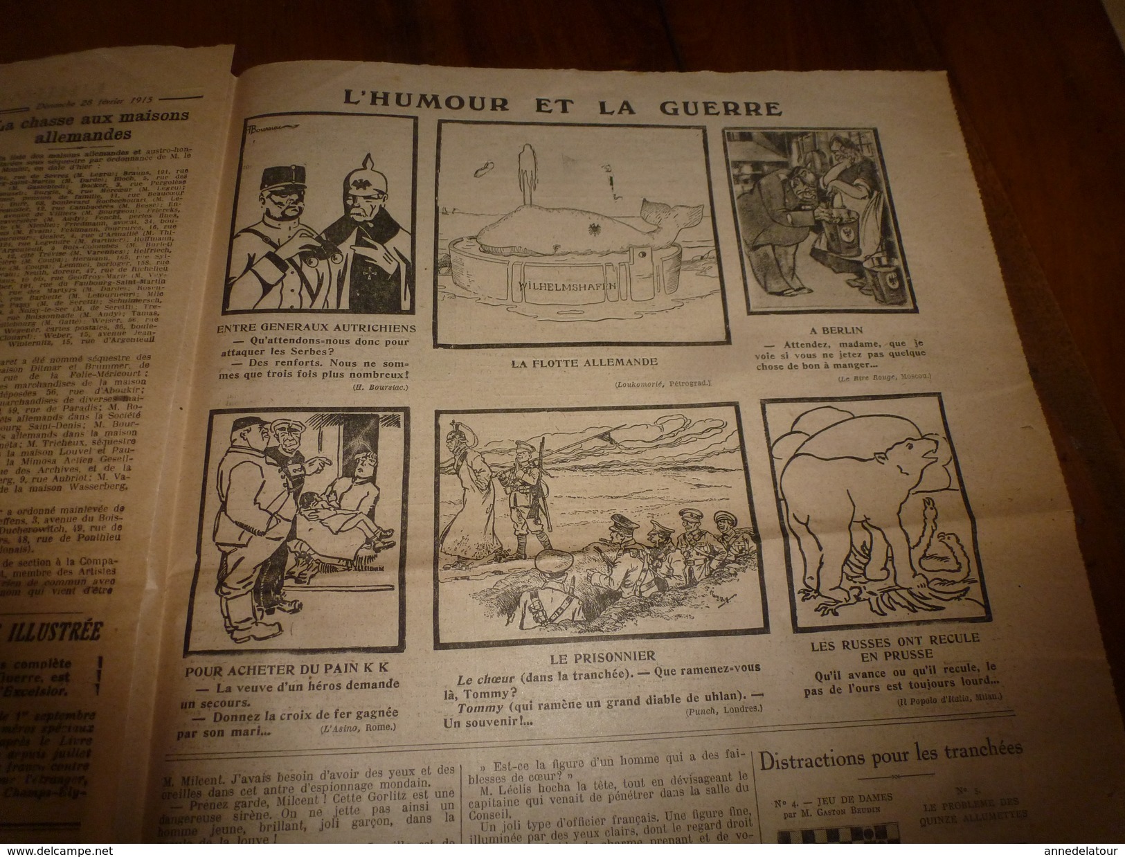 1915 EXCELSIOR :Chanson Le Pain KK; Sus sur HEERENTAGE; Sary-Kamych;Histoire du chien Pervyse; MOULIN-ROUGE incendié;etc