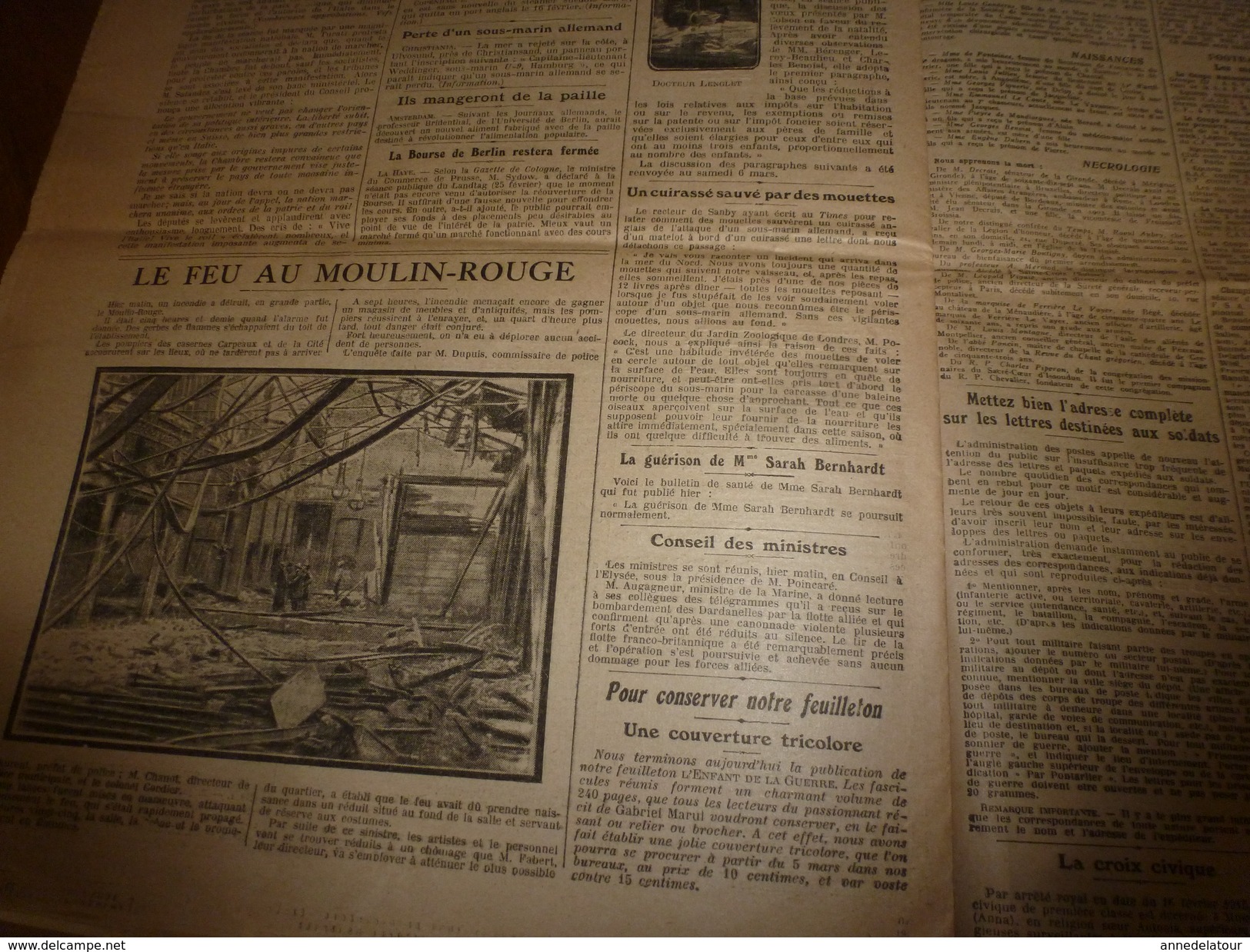 1915 EXCELSIOR :Chanson Le Pain KK; Sus sur HEERENTAGE; Sary-Kamych;Histoire du chien Pervyse; MOULIN-ROUGE incendié;etc