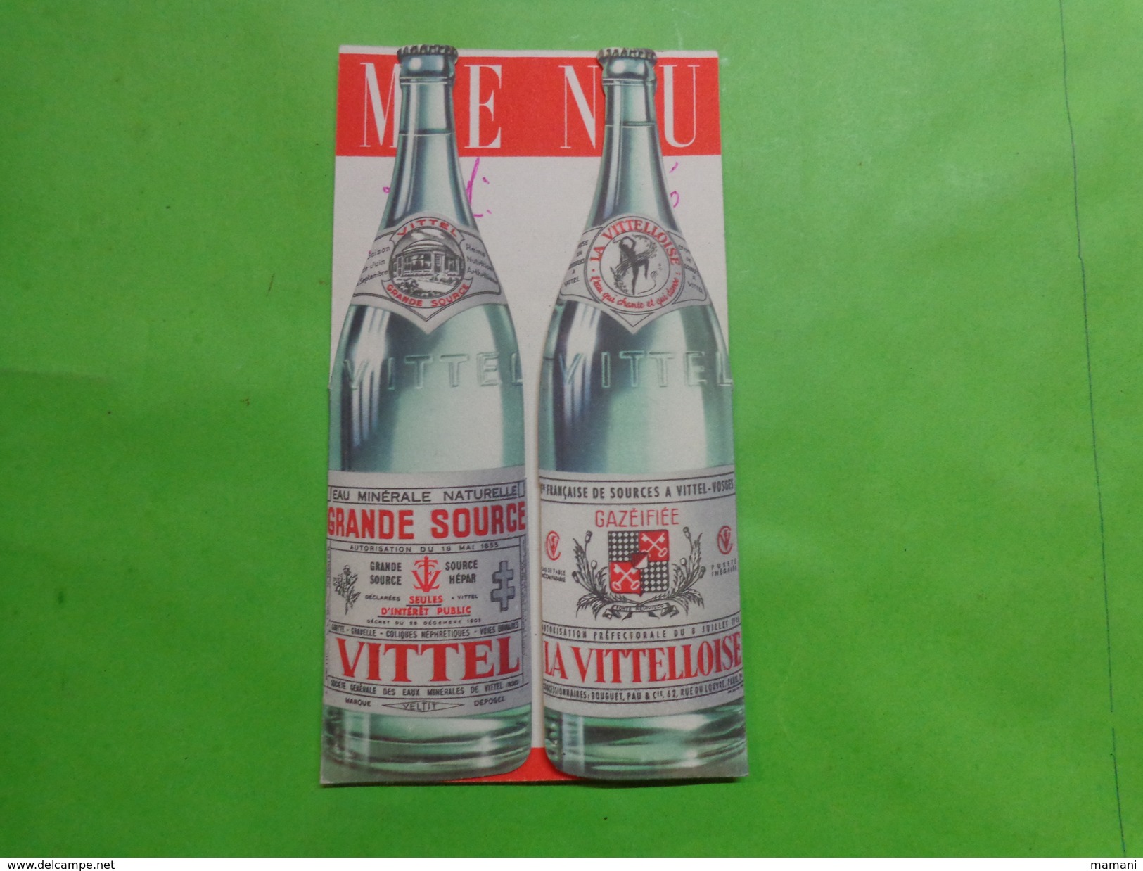 Pub Menu -vittel Grande Source-15x8cm Ferme - Autres & Non Classés