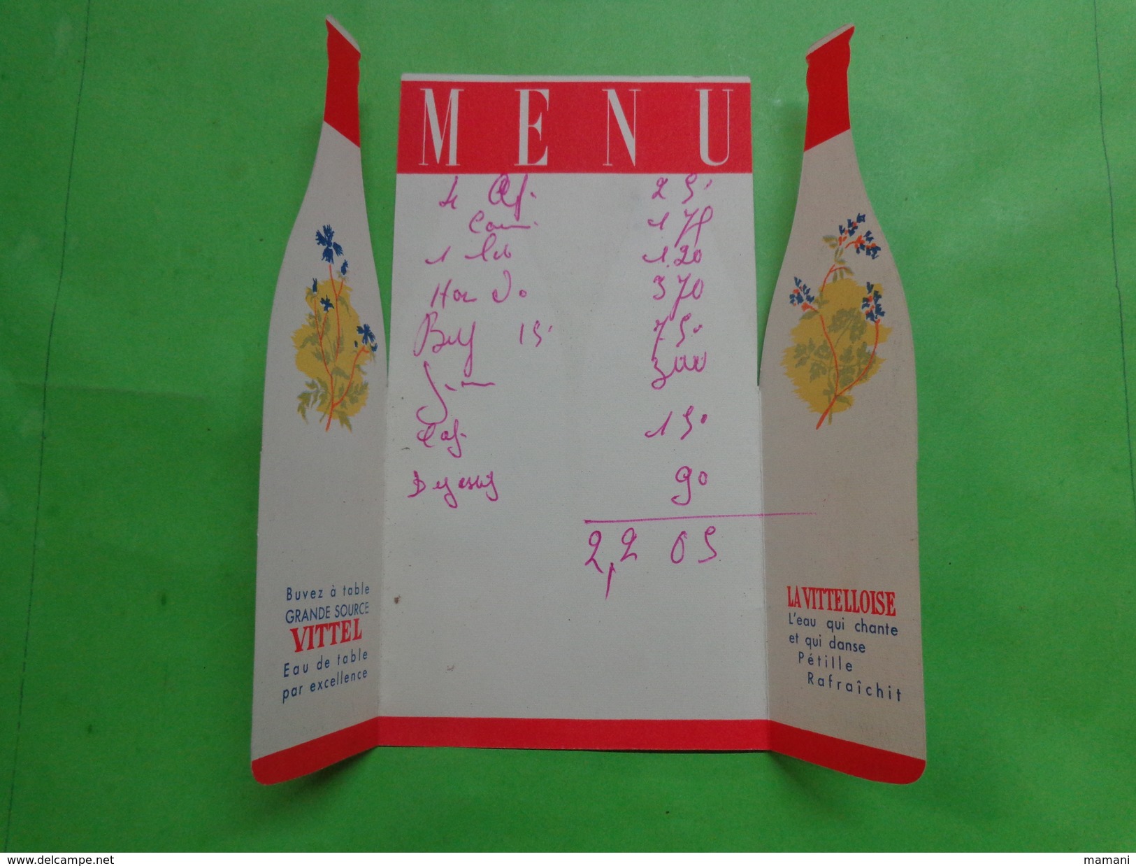 Pub Menu -vittel Grande Source-15x8cm Ferme - Autres & Non Classés