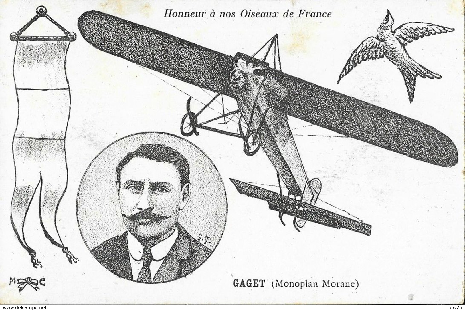 Honneur à Nos Oiseaux De France: M. Gaget (Monoplan Morane) - Carte M.C. Non Circulée - Airmen, Fliers