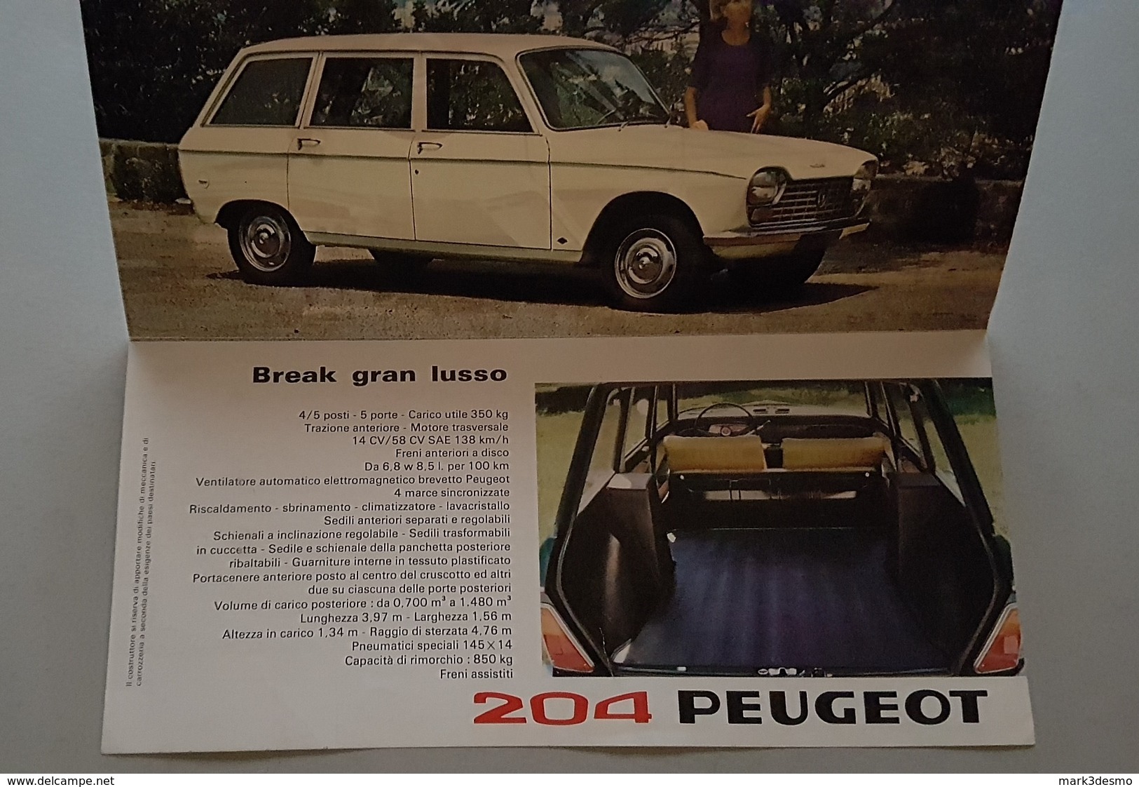 Peugeot 204 Break - 204 Berlina Depliant Originale Auto - Car Genuine Brochure - Prospekt - Motores