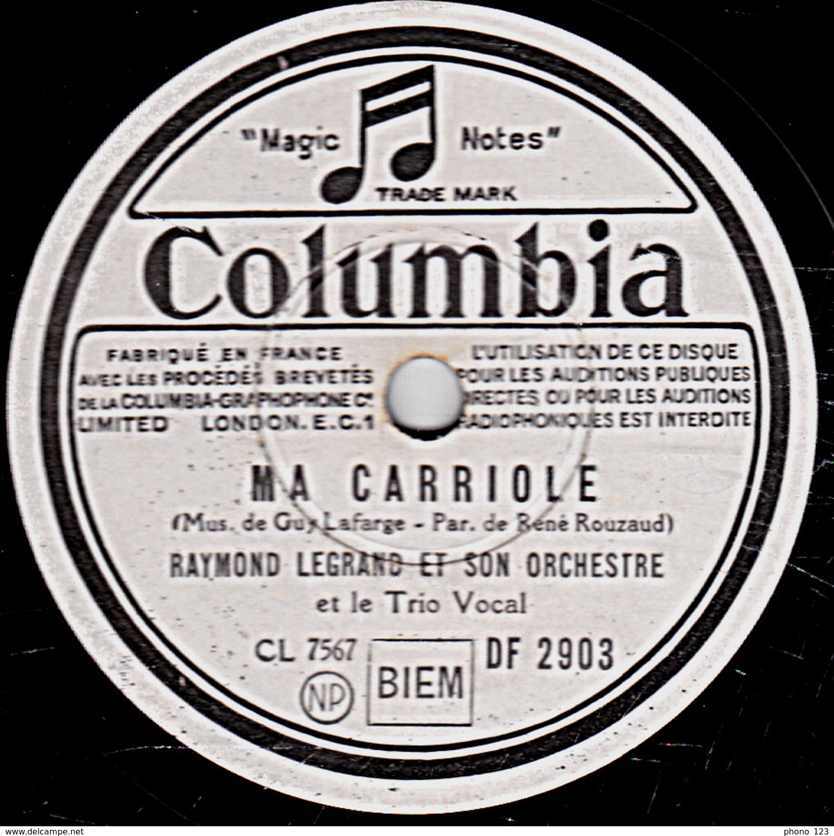 78 T.- 25 Cm - état B -  RAYMOND LEGRAND -  MA CARRIOLE - LE RAT DES VILLES ET LE RAT DES CHAMPS - 78 T - Disques Pour Gramophone