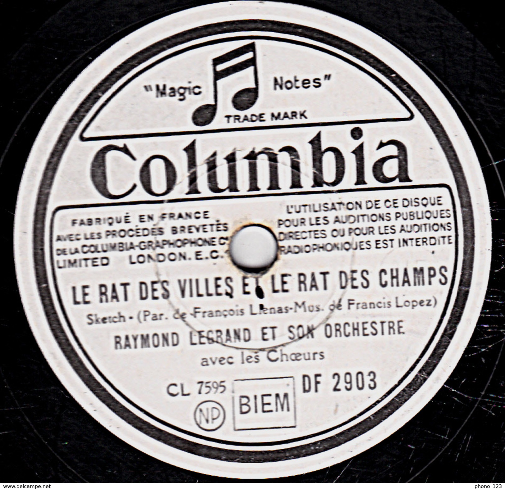 78 T.- 25 Cm - état B -  RAYMOND LEGRAND -  MA CARRIOLE - LE RAT DES VILLES ET LE RAT DES CHAMPS - 78 T - Disques Pour Gramophone