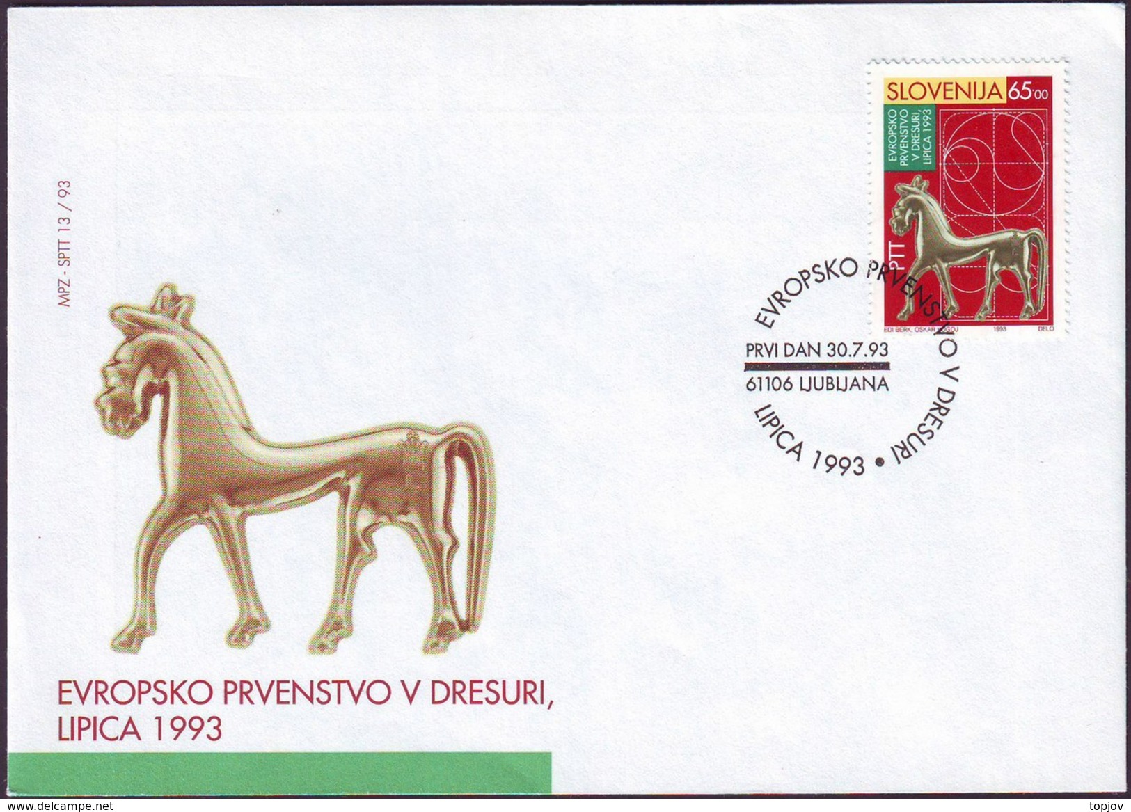 SLOVENIA - European Champion. In Dressage Lipizzaner - FDC - 1993 - Cavalli