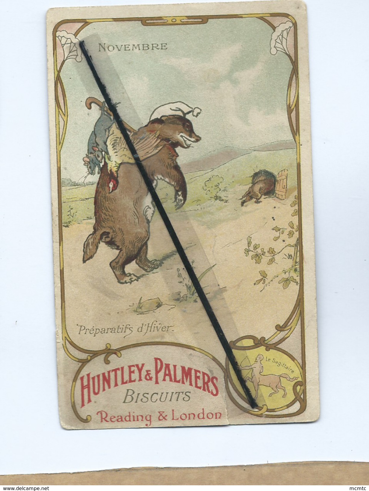 Image -  La Gaufrette Vanille 'PALMERS" -   Novenmbre -  Le Sagittaire-  Hundley & Palmers- Biscuits -Reading Et London - Werbepostkarten