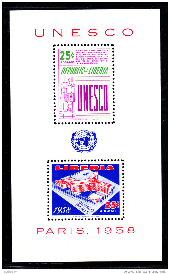 Liberia MNH 1959 #C121a Souvenir Sheet Of 2 Opening UNESCO Headquarters - Liberia