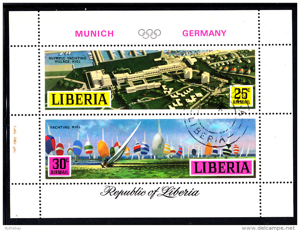 Liberia Used 1971 #C187 Souvenir Sheet Of 2 Yachting 1972 Munich Summer Olympics - Liberia