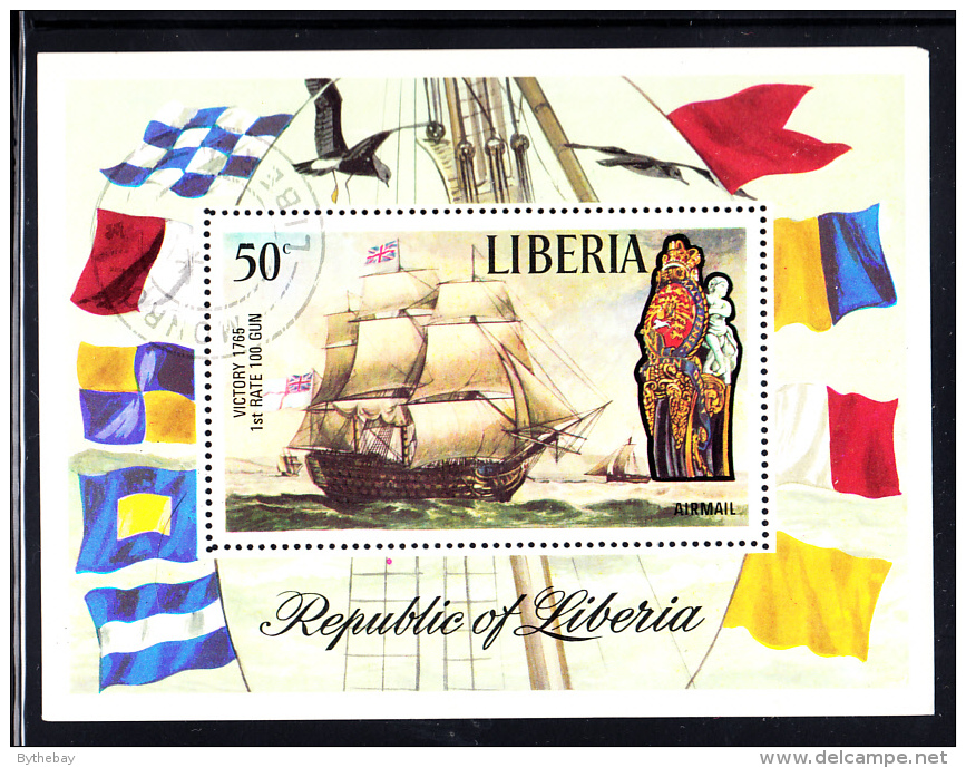 Liberia Used 1972 #C194 Souvenir Sheet 50c Lord Nelson's Ship Victory - Liberia