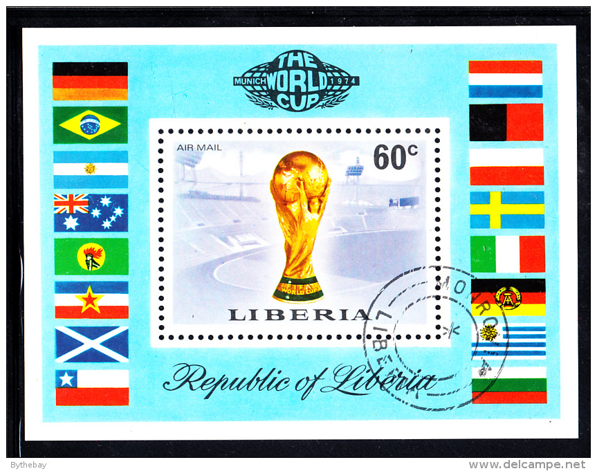 Liberia Used 1974 #C203 Souvenir Sheet 60c World Cup Trophy, Munich Stadium - Liberia