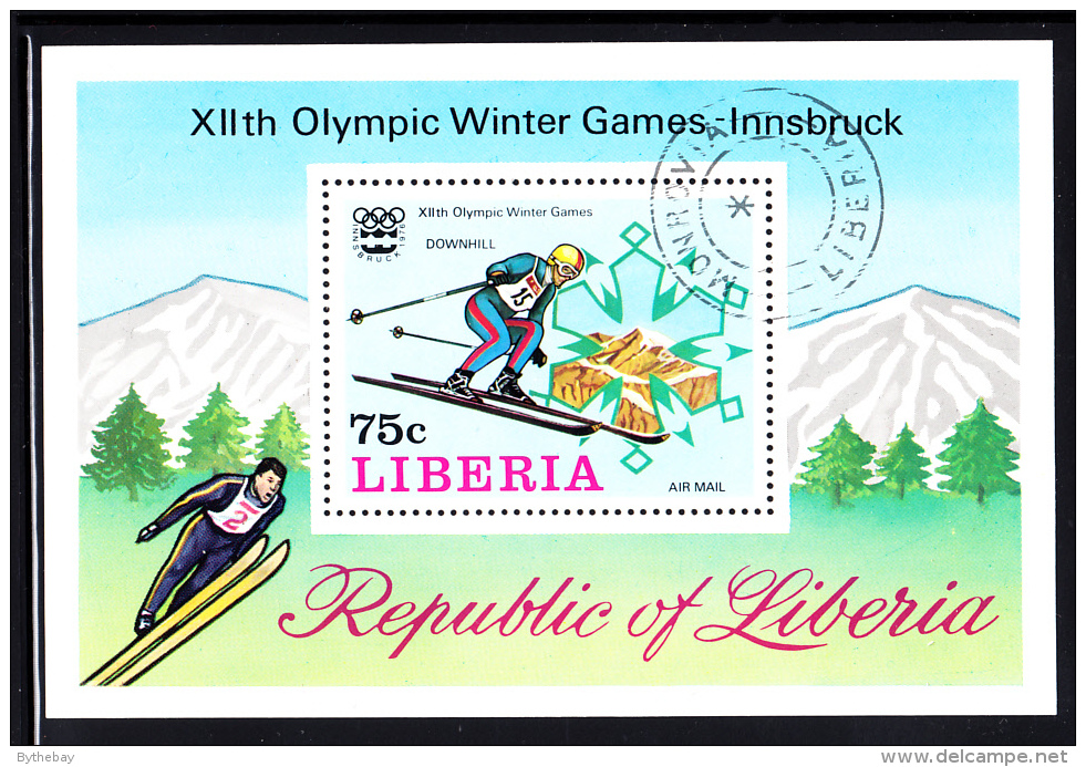 Liberia Used 1976 #C210 Souvenir Sheet 75c Downhill Skier 1976 Winter Olympics - Hiver 1976: Innsbruck