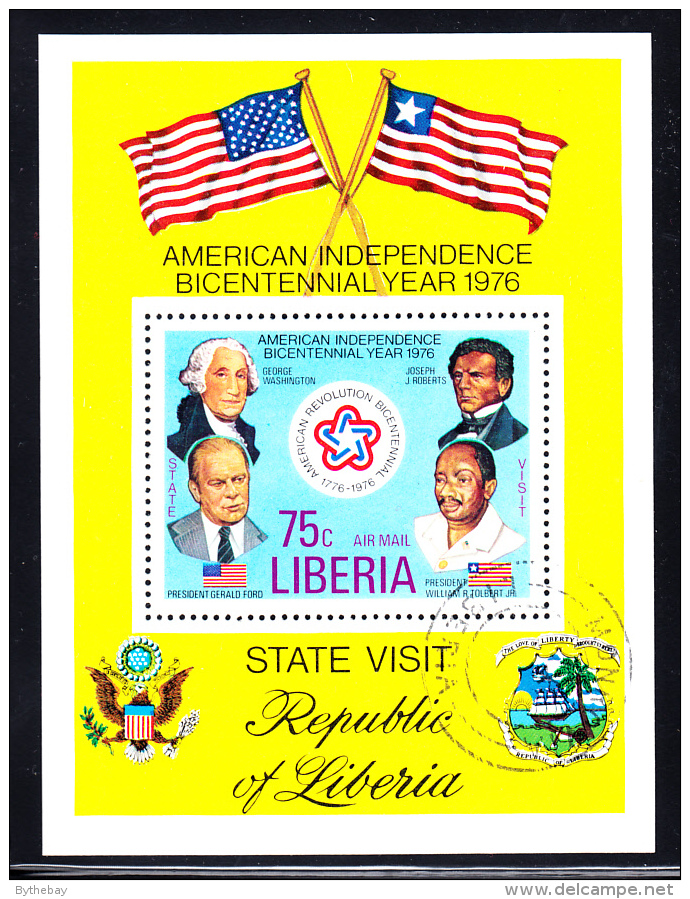 Liberia Used 1976 #C214 Souvenir Sheet 75c Washington, Ford American Bicentennial - Liberia