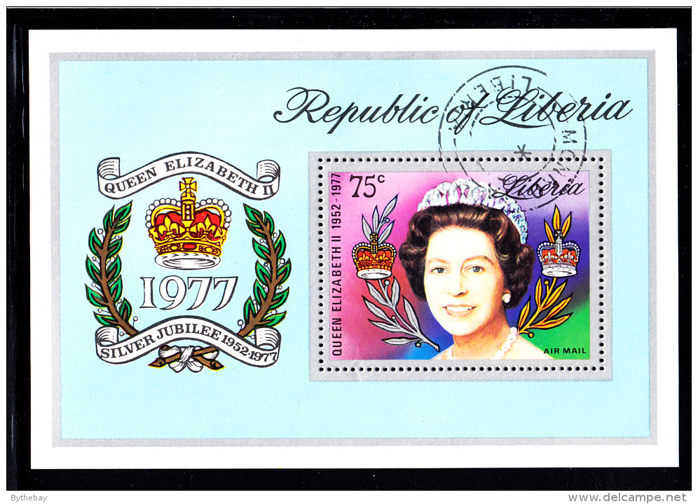 Liberia Used 1977 #C218 Souvenir Sheet 75c Queen Elizabeth II Silver Jubilee - Liberia