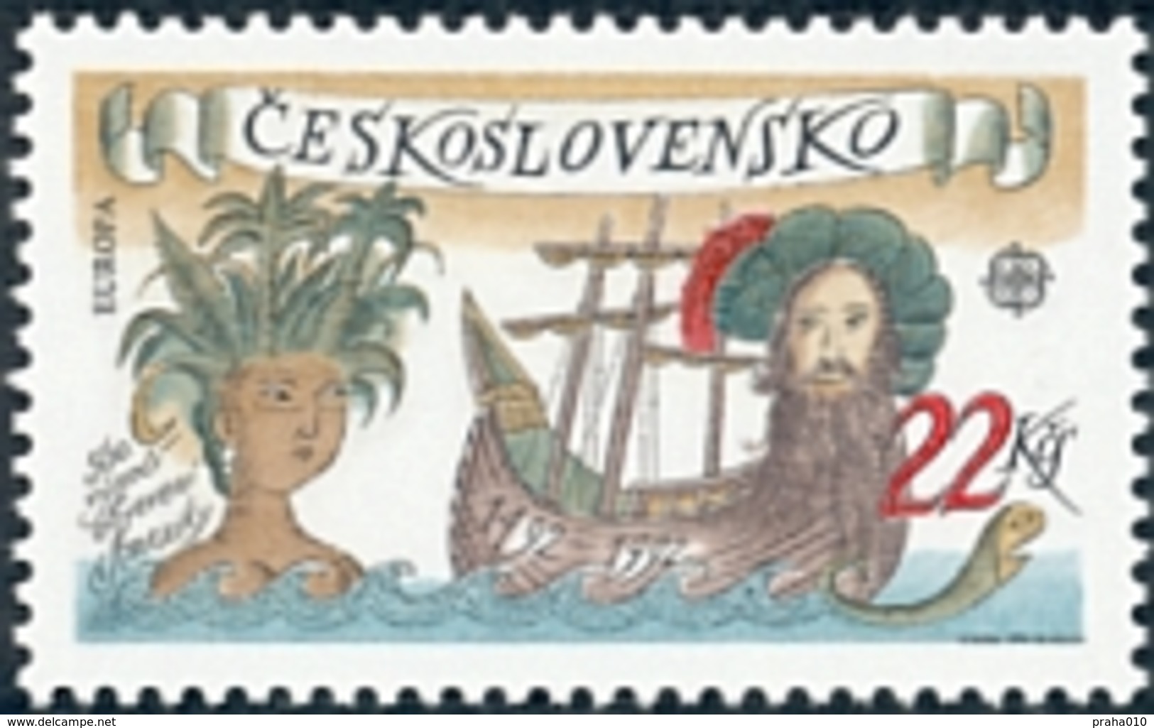 Czechoslovakia / Stamps (1992) 3006: 500th Anniversary Of The Discovery Of America (EUROPA / CEPT) Painter: Adolf Born - American Indians