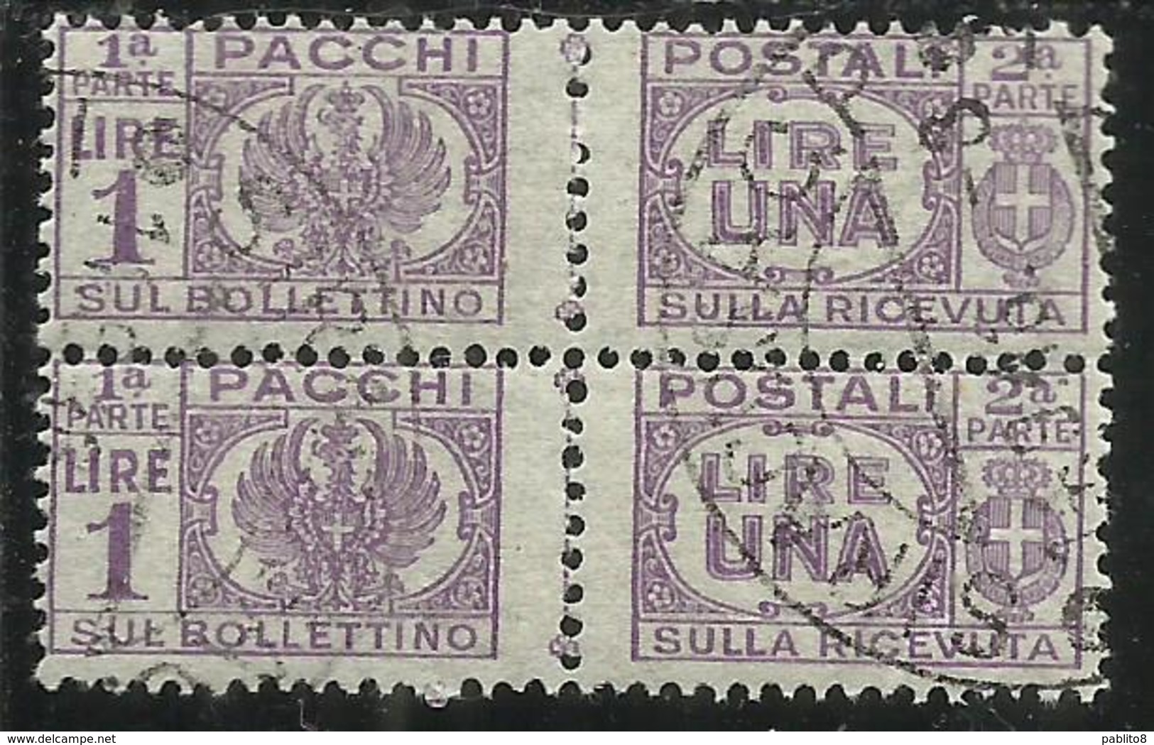 ITALIA REGNO ITALY KINGDOM 1946 LUOGOTENENZA PACCHI POSTALI PARCEL POST SENZA FASCIO LIRE 1 LIRA USATO USED OBLITERE' - Postpaketten