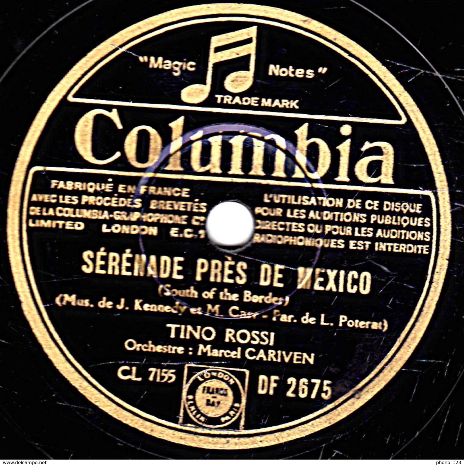 78 T.- 25 Cm - état B -  TINO ROSSI - REGINELLA - SERENADE PRES DE MEXICO - 78 T - Disques Pour Gramophone