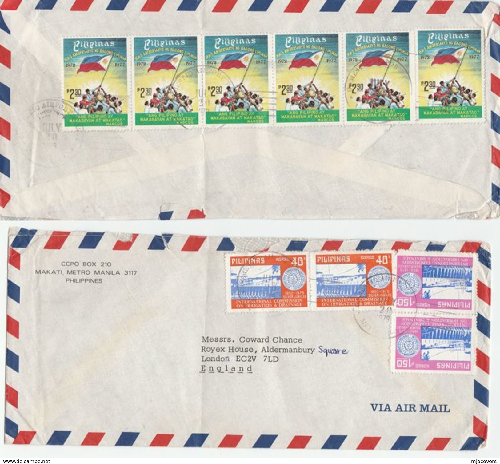 1979 PHILIPPINES Air Mail COVER 10 X STAMPS BOTH SIDES Flag ANGAT DAM IRRIGATION To GB Flags Environment - Philippines