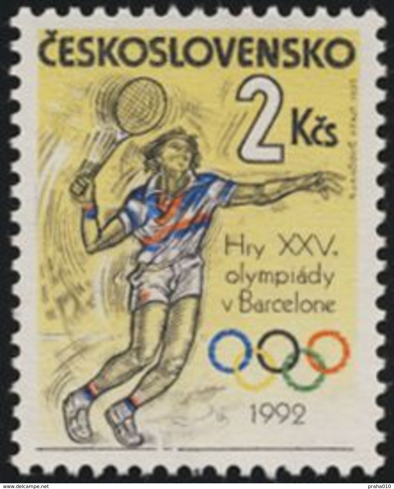 Czechoslovakia / Stamps (1992) 3007: Summer Olympic Games 1992 Barcelona (tennis Player); Painter: Robert Jankovic - Sommer 1992: Barcelone