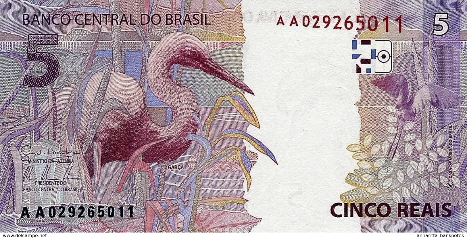 BRAZIL 5 REAIS 2010 (2013) P-253 UNC PREFIX AA [BR875a] - Brésil