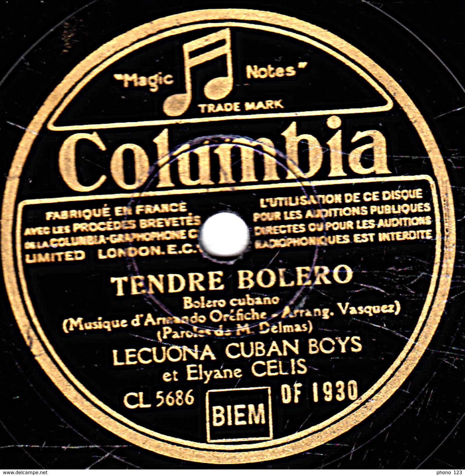 78 T.- 25 Cm - état B - LECUONA CUBAN BOYS Et Elyane CELIS - TENDRE BOLERO - MARIA LAO - 78 T - Disques Pour Gramophone