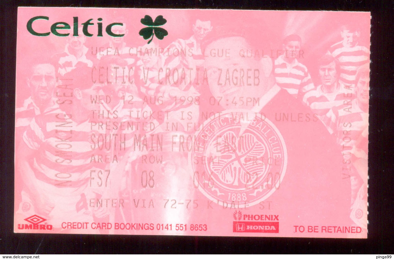 Football CELTIC Vs NK CROATIA ZAGREB TICKET 12.8.1998. UEFA CHAMPIONS QAL. - Tickets & Toegangskaarten