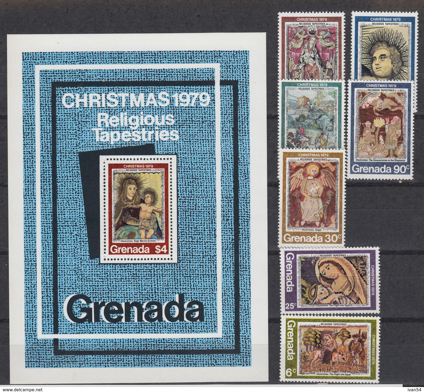Grenada 883-89 + Block 83 &ndash; Christmas 1979 &ndash; Religious Tapestries  ** MNH - Grenade (1974-...)
