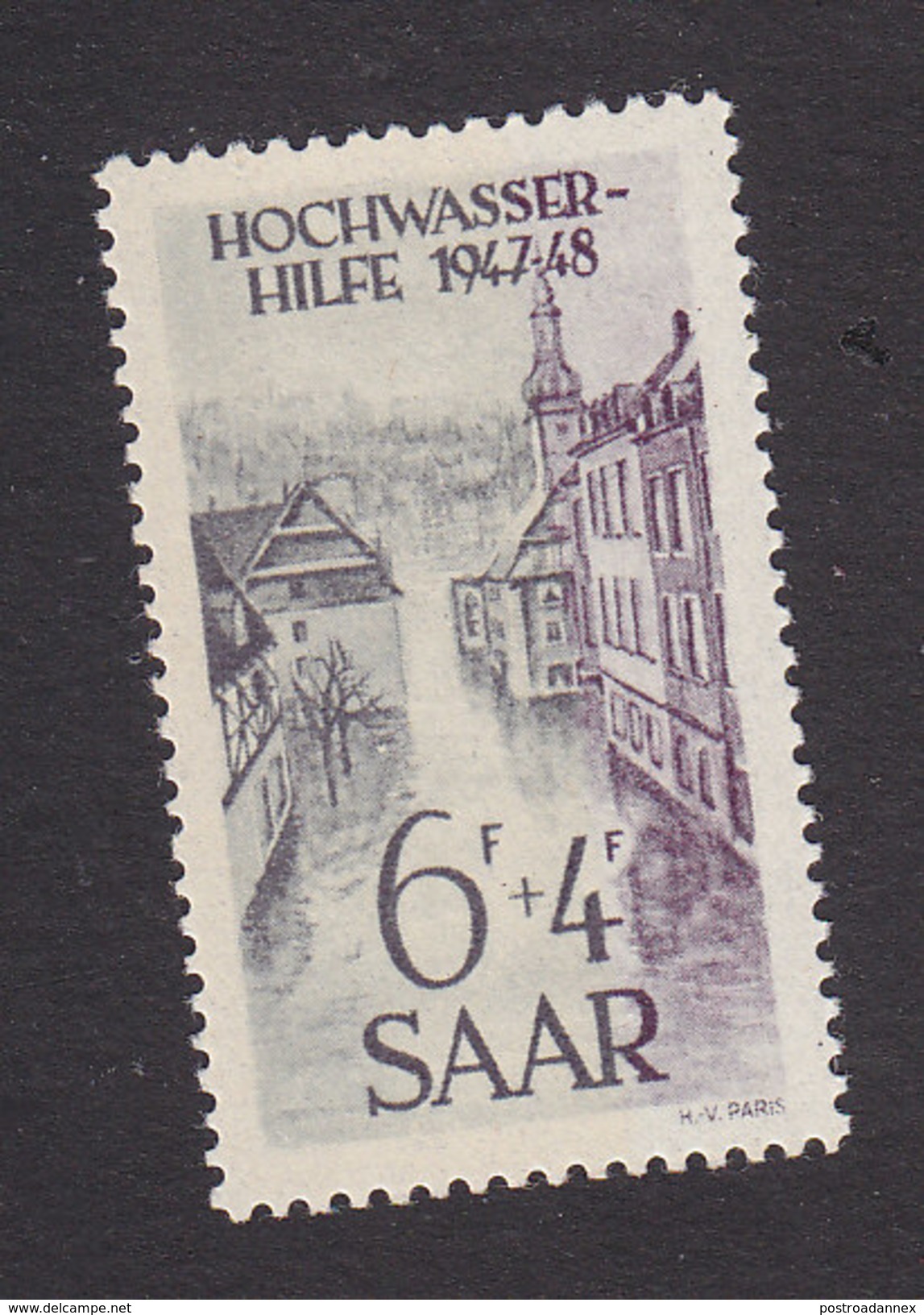 Saar, Scott #B62, Mint Hinged, Flood Scnee, Issued 1948 - Unused Stamps