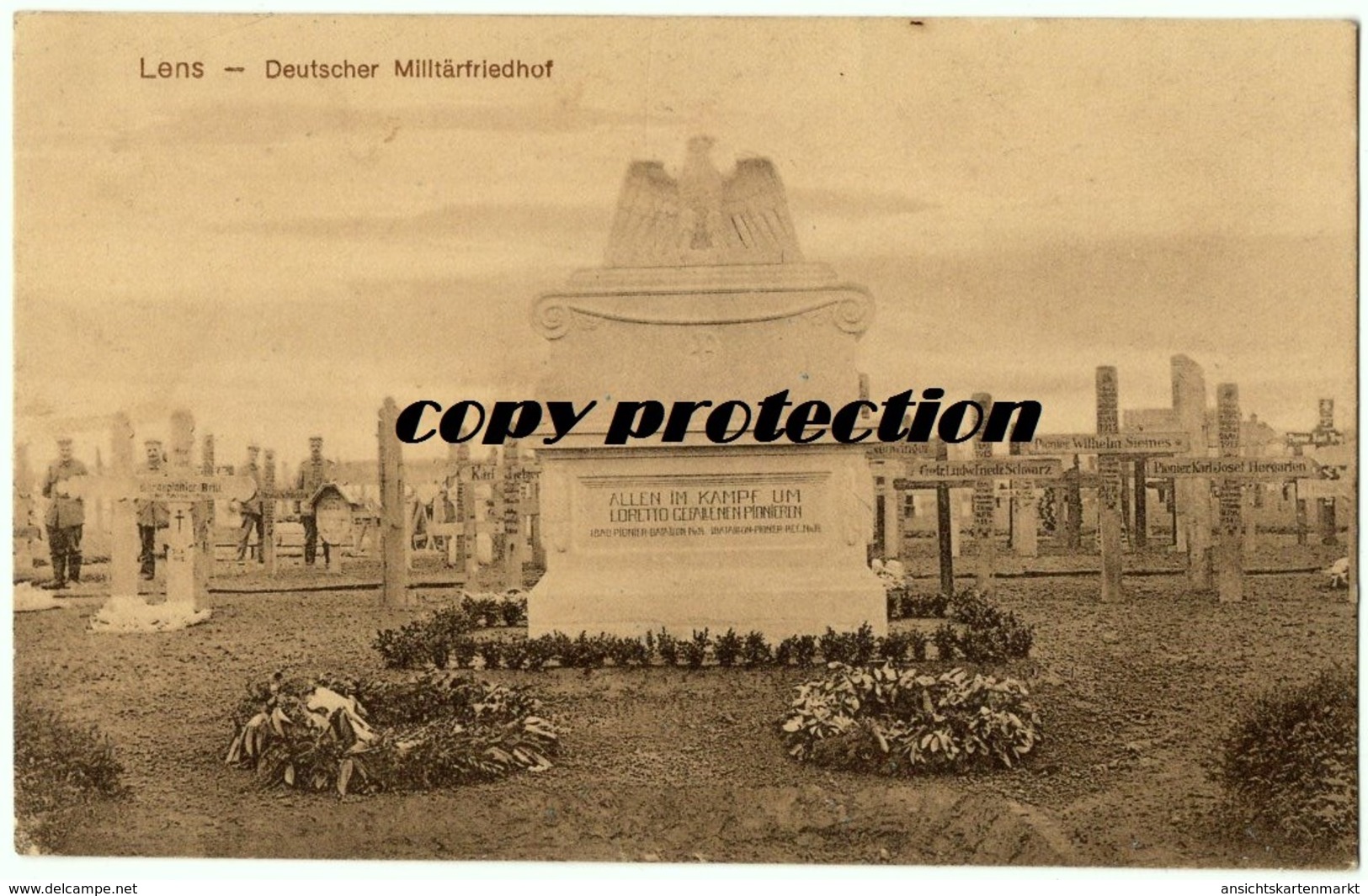 LENS Deutscher Militärfriedhof, Denkmal Loretto Gefallene, Alte Ak Ansichtskarte 1916 - War Cemeteries