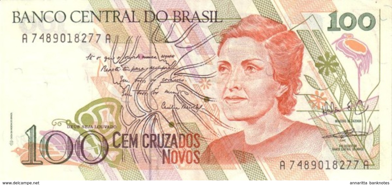 Brazil 100 Cruzados Novos ND (1990), SIGN. Nóbrega & Bucchi UNC, P-220b, BR842b - Brazil