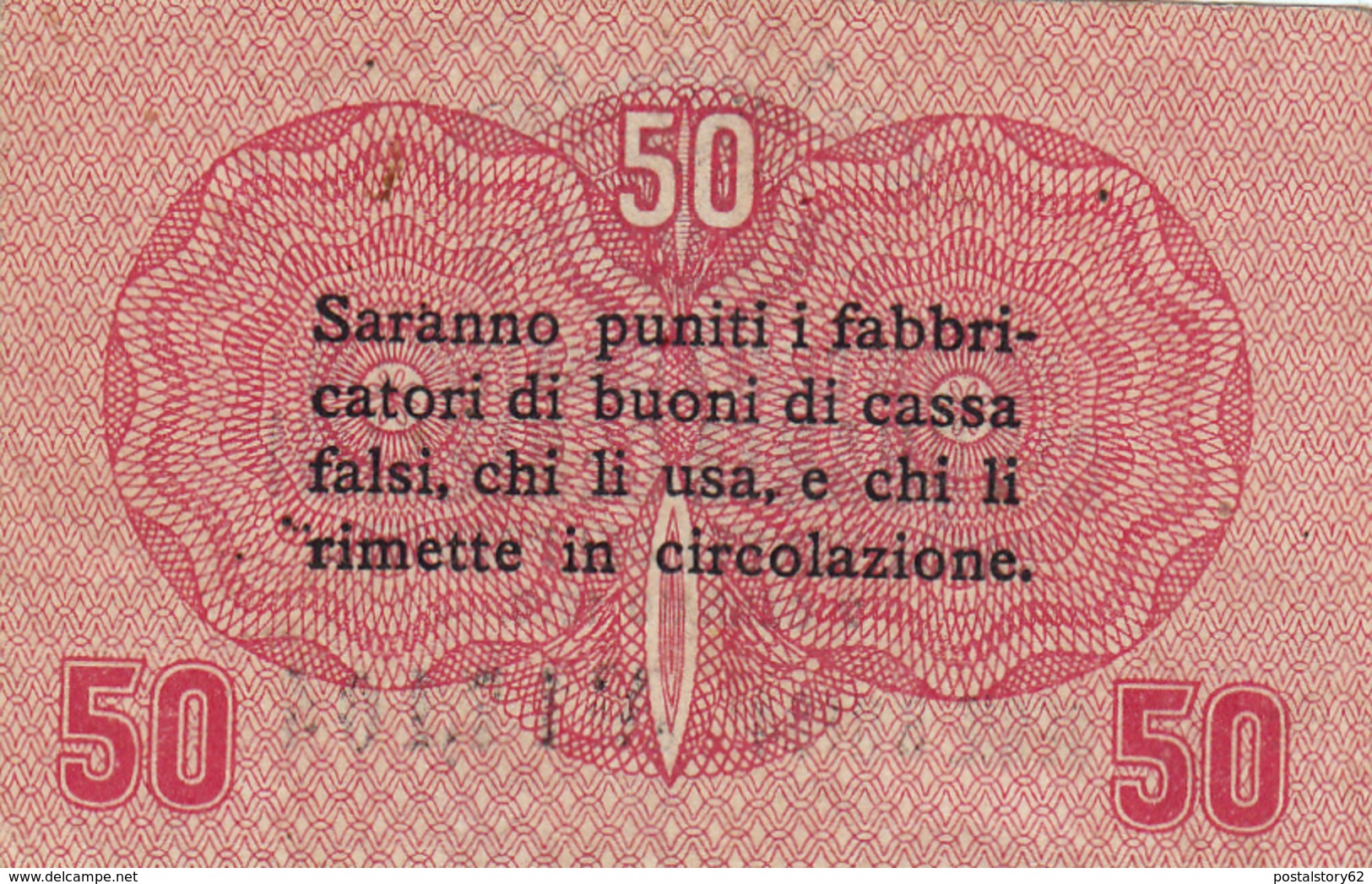 50 Centesimi Occupazione Austriaca, Cassa Veneta Dei Prestiti. 1918 Piccola Piega Al Centro - Sonstige & Ohne Zuordnung