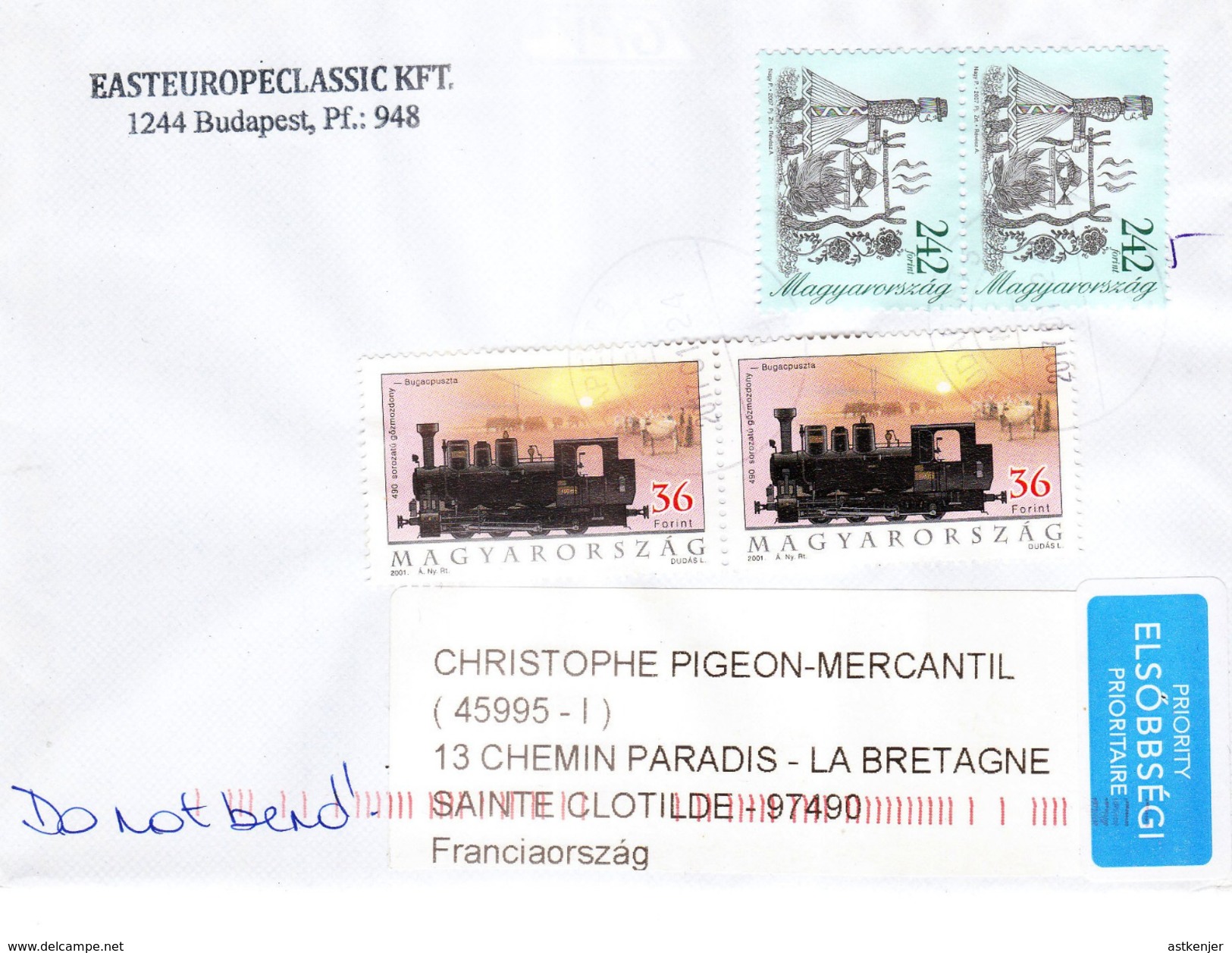 HONGRIE - Enveloppe Ayant Circulée 24.01.2017 Avec L'île De La REUNION - Lettres & Documents