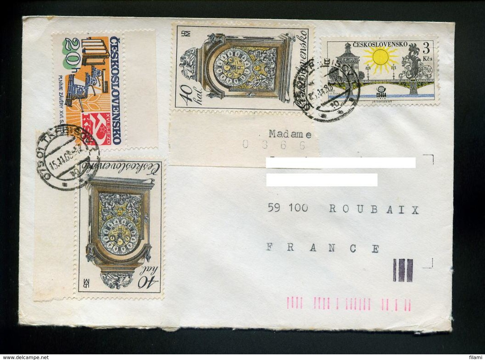 Marcophilie,lettre 1983,horloge,pont,agriculture Sur Timbres,lettre De Tchecoslovaquie Por La France 15.11.1983 - Clocks