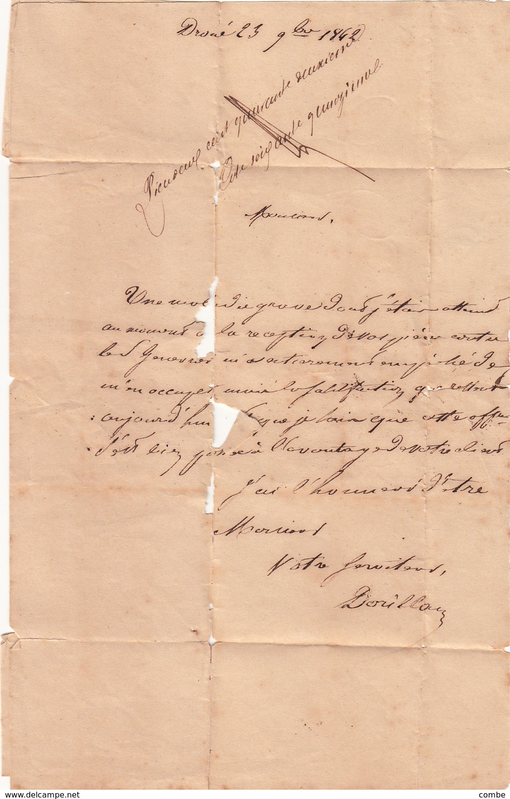 LETTRE.    25 NOV 42 .    LOIR ET CHER   LA VILLE-AUX-CLERCS.     BOITE  RURALE  =   B   DROUE   / 77 - 1801-1848: Précurseurs XIX