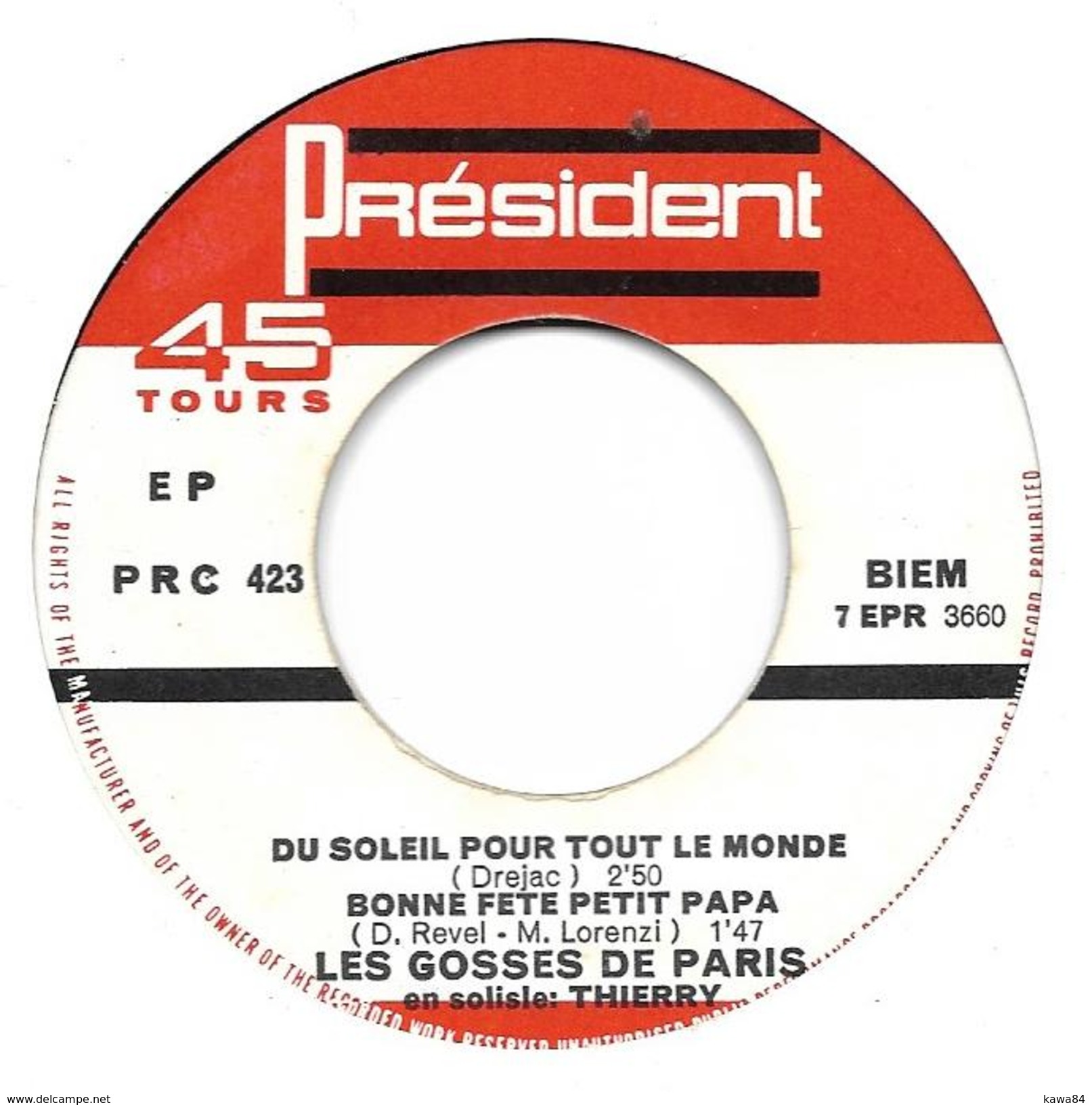 EP 45 RPM (7")  Les Gosses De Paris  "  Du Soleil Pour Tout Le Monde  " - Sonstige - Franz. Chansons